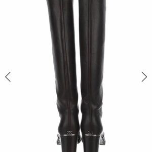 CHANEL Black Leather Over the Knee Boots